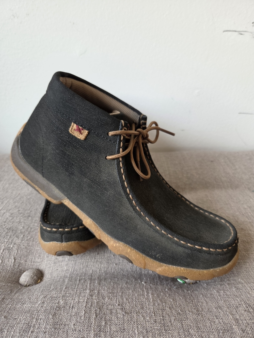 Twisted X Womens Chukka Driving Mocs, 9.5 Charcoal/Brown Water Resistant Leather